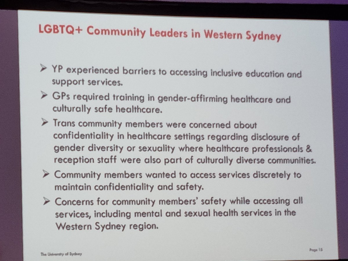 LGBTIQ_DocDir's tweet photo. LGBTQ+ community leaders in Western Sydney feedback-

GPs required training in gender-affirming healthcare and culturally safe healthcare

Concerns about confidentiality and safety

@auspathorg #Auspath2022 @ACONhealth https://t.co/nGFbAmtRC0