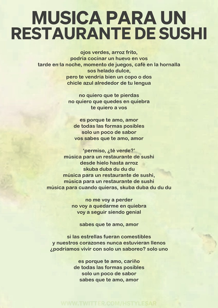 HStylesAR's tweet photo. Letra en inglés y traducida de Music For A Sushi Restaurant ✨
#HarrysHouse @HarryStyles @HSHQ https://t.co/GfJYXk7KeR