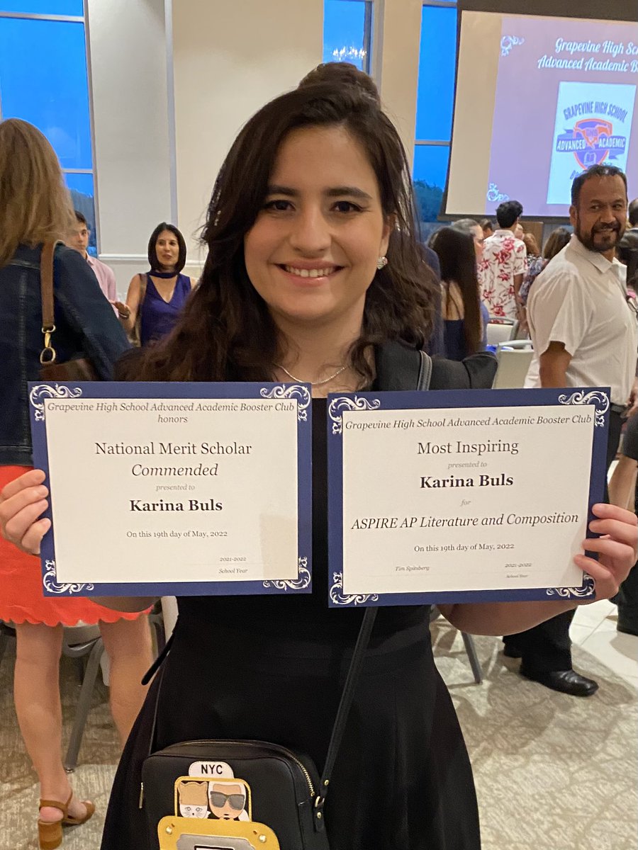 BulsKaren's tweet photo. Tonight we attended Karina‘s very last high school banquet, GHS Advanced Academics. ￼Karina received the “Most Inspiring” student award for AP Literature &amp; Composition. ￼￼ She had the most inspiring teacher; they were a perfect match. Thank you @TMSpitsberg @GHSASPIRE ❤️ https://t.co/r8d6fDz52y