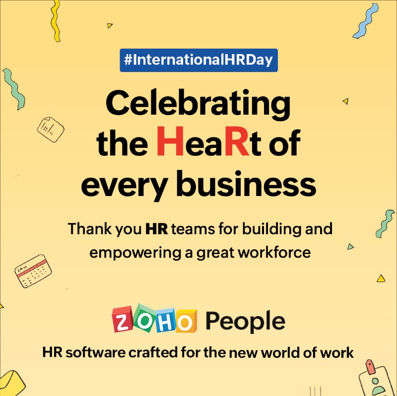 ZohoPeople's tweet photo. This International HR Day, let's celebrate HR professionals who are the lifeline for a happy workplace. π https://t.co/uYLmiSi6oX
#InternationalHRDay #HR #HumanResource https://t.co/qZ9haTE48s
