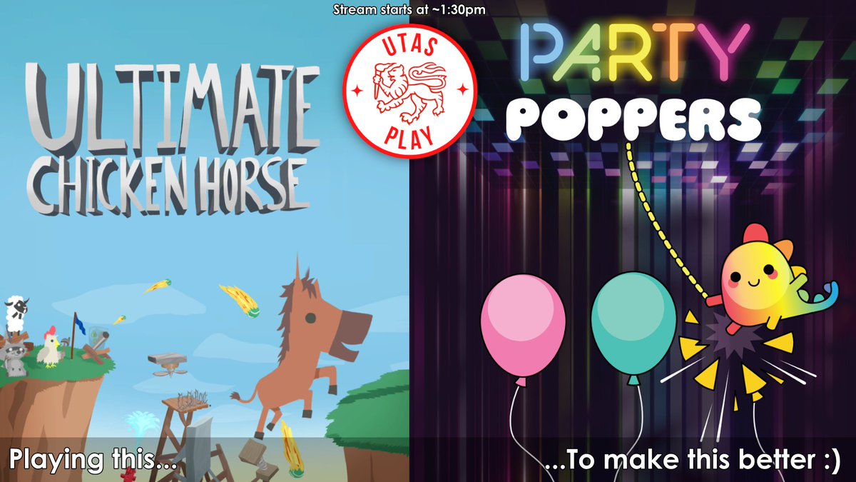 The <a href="/UTASPlay/">UTASPlay</a> stream will be at 2pm today playing Ultimate Chicken Horse, and then we'll try the "push the balloons" mode in Party Poppers (did I mention we're supported by the awesome <a href="/ScreenTasmania/">Screen Tasmania</a> !?) 🙂

<a href="/UTAS_/">University of Tasmania</a> Games tutor <a href="/Lachee_/">Lachee</a> will be joining us!
twitch.tv/utasplay
