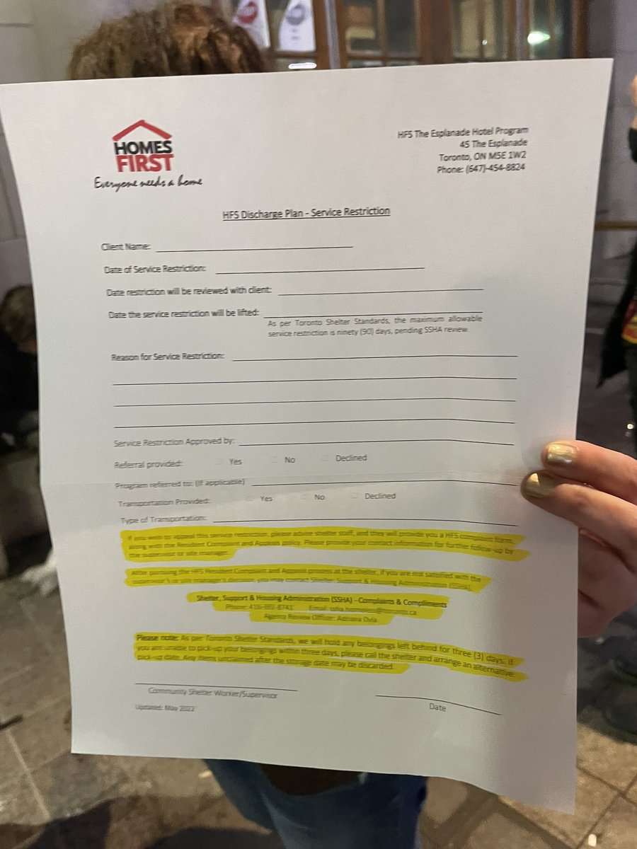 sam_riots's tweet photo. They are kicking residents out of the Novotel shelter run by @Homes_First and not documenting any of it. Residents are getting blank pages or no documentation at all. They are being arbitrarily removed. This is shameful. https://t.co/ty1LMFX3GB