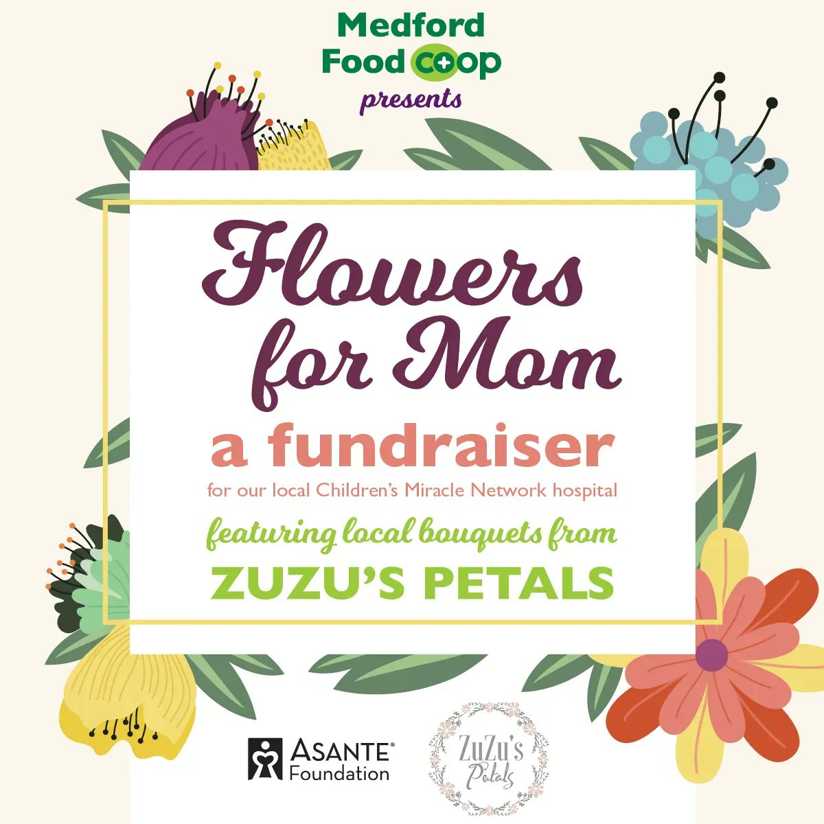 MedfordFoodCoop's tweet image. We teamed up with Zuzu's Petals to raise money for our local Children's Miracle Network hospital this May! For each bouquet sold, the Co-op will donate $5 to support mothers &amp;amp; babies in the NICU at @AsanteHS.
Learn more: medfordfood.coop/calendar/flowe…
#flowersformom #zuzupetals