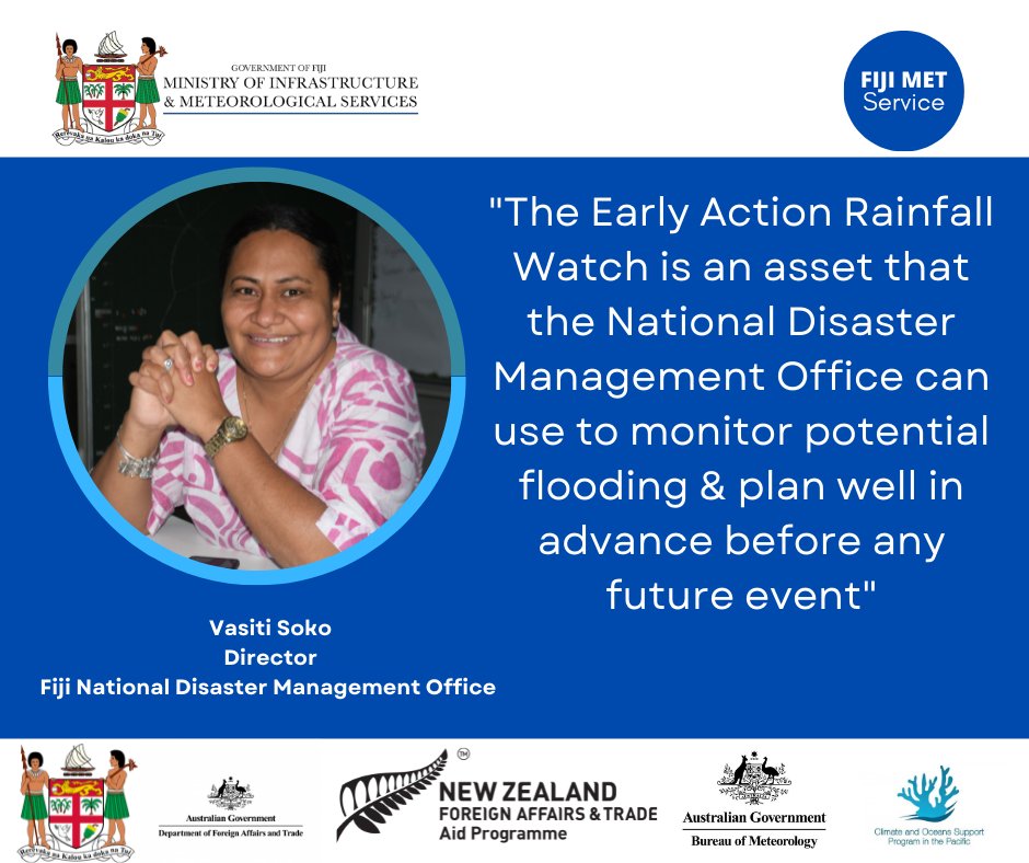 FJMETservice's tweet photo. 📌@FJMETservice Early Action Rainfall Watch Testimonial
@FJMETservice @BOM_au #COSPPac with @FijiNDMO are in discussion for a national #EARWatch stakeholder workshop. https://t.co/SR9e15vyhS