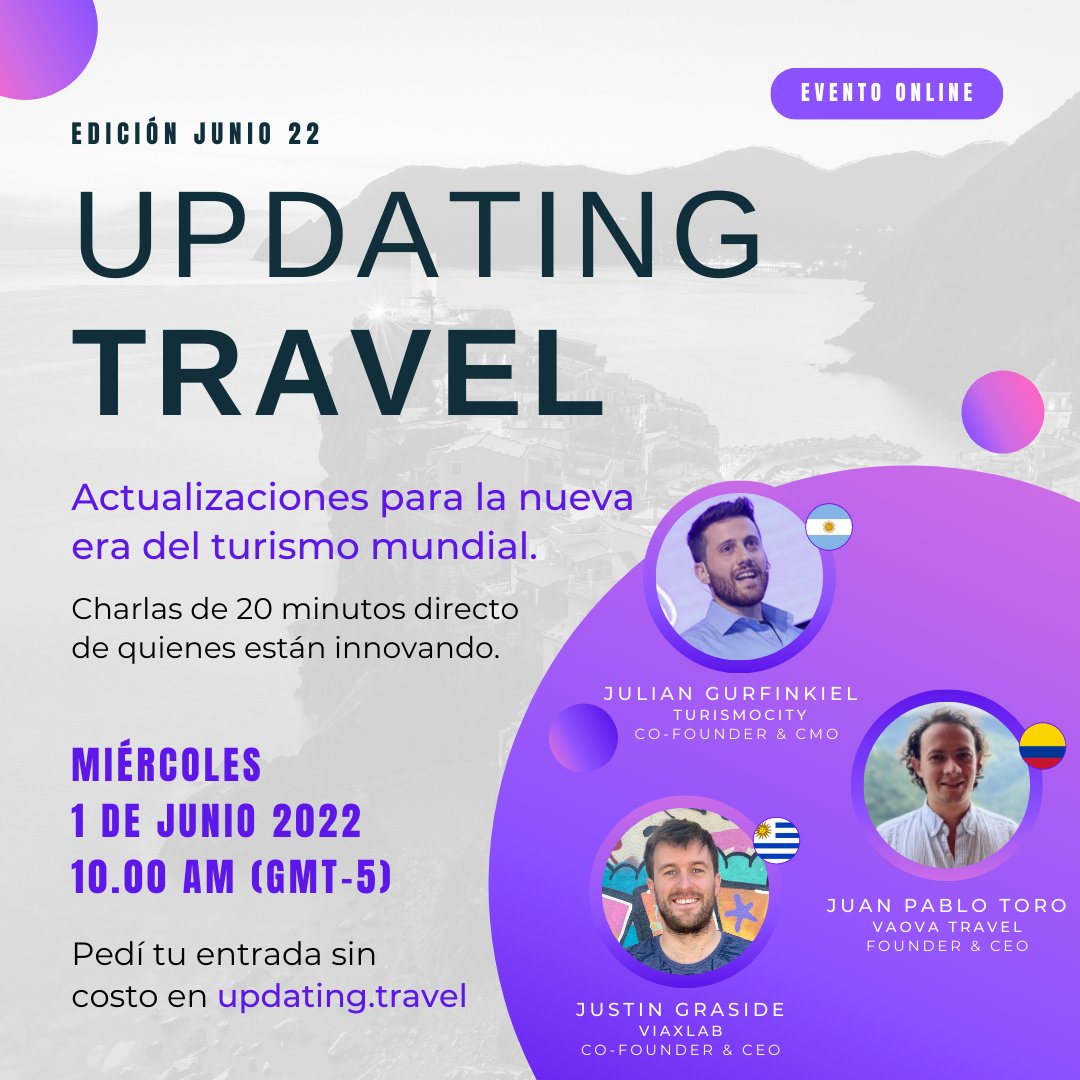 ViaxlabES's tweet photo. ¿Qué innovaciones marcaran la industria de los viajes en el futuro próximo? 🌎💡
Aprende directo de quienes están innovando en la Edición Junio de #UpdatingTravel.
Pide tu entrada gratis en https://t.co/x3TIkd8tjX https://t.co/Y9d6XJY6y8