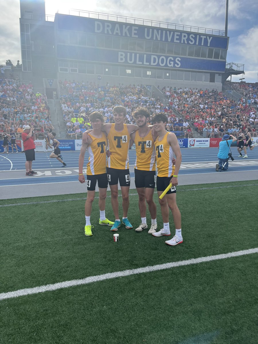 Tipton’s 4x800 team of Nichols, Cl. Bohlmann, Schmidt, &amp; Co. Bohlmann takes the 2A #iahstrk title with a time of 8:08.83! 

🏆: results.wayzatatiming.com/meets/16710
