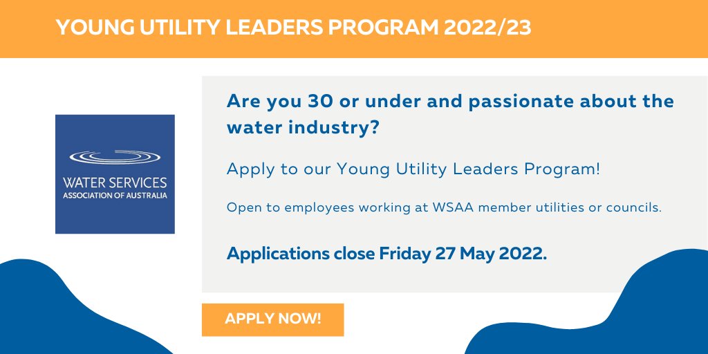 wsaa_water's tweet photo. One week left to apply!📣
Are you 30 or under and passionate about the #water industry? Applications to our Young Utility Leaders 2022/23 Program close on Friday 27 May.
Read more > https://t.co/5gWe4Urpdj
#YULs #youngprofessionals #waterindustry #leadership https://t.co/UHHgyXcRas