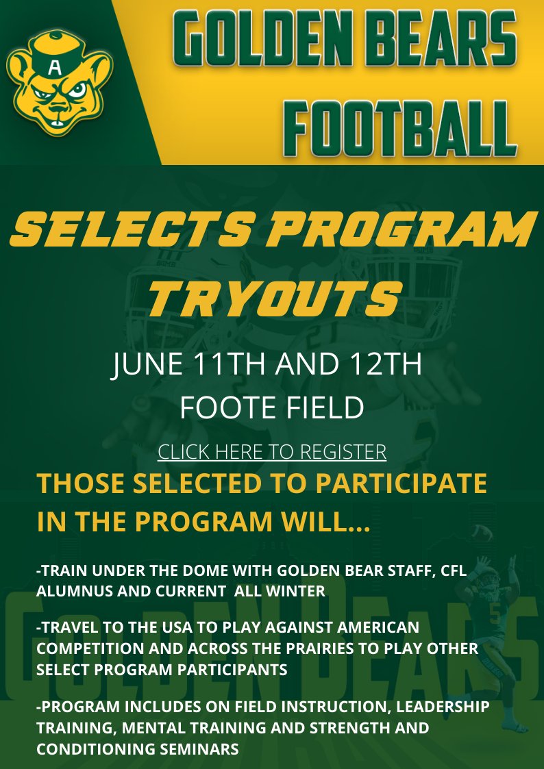 ElksPresMorris's tweet photo. Golden Bears Football Selects Program Tryouts take place on June 11 and 12. Please register at...https://t.co/AOPZPwLM7m https://t.co/w2xZPj3KPN