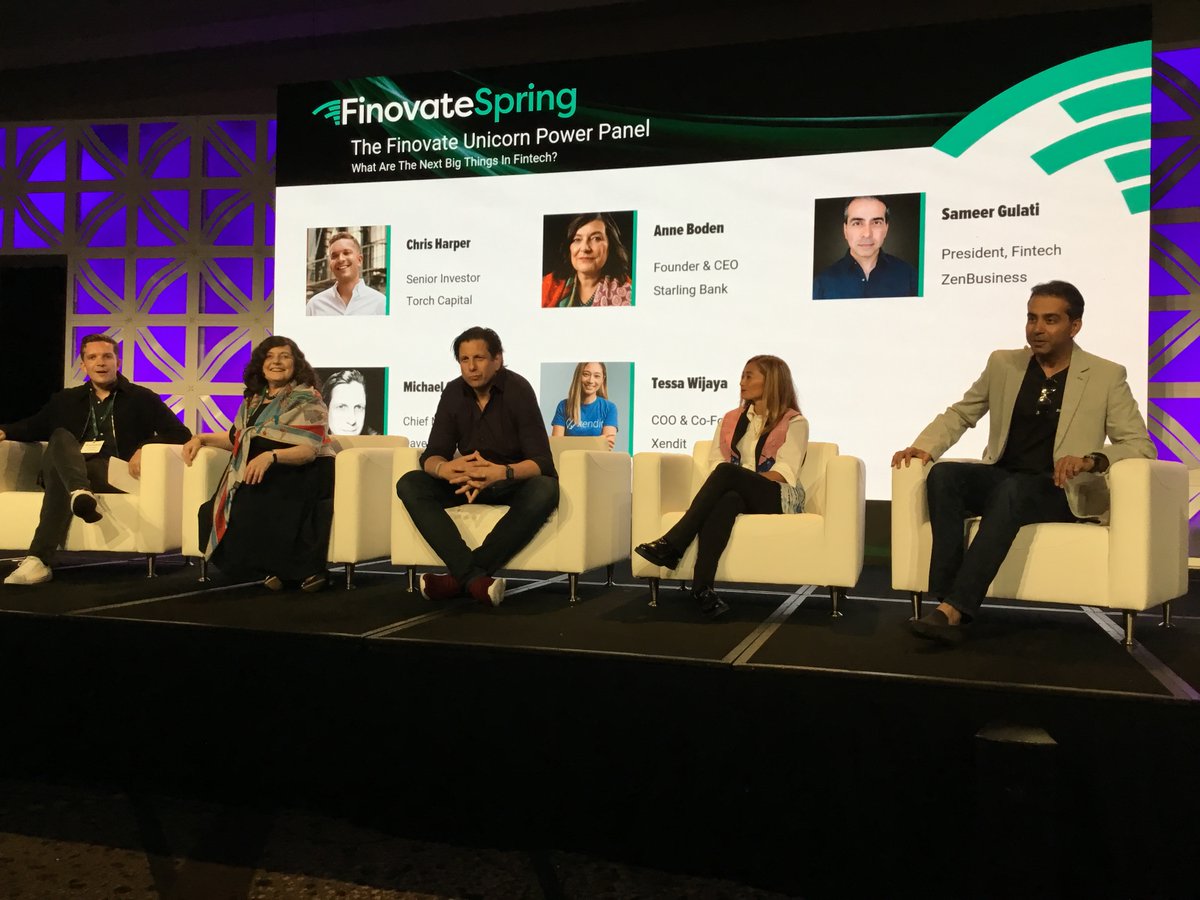 Finovate (@finovate) on Twitter photo Our #Finovate Unicorn Power Panel asks and answers the question: What are the Next Big Things in Fintech? Featuring:
Chris Harper (<a href="/cvharps/">Christopher Harper</a>) (@Torch)
Anne Boden (<a href="/AnneBoden/">Anne Boden</a>) (<a href="/StarlingBank/">Starling Bank</a>)
Tessa Wijaya (<a href="/xenditco/">xendit.co</a>)
Sameer Gulati (<a href="/ZenBusinessInc/">ZenBusiness</a>)
Michael Goodbody (@MichGoodbody) Our #Finovate Unicorn Power Panel asks and answers the question: What are the Next Big Things in Fintech? Featuring:
Chris Harper (<a href="/cvharps/">Christopher Harper</a>) (@Torch)
Anne Boden (<a href="/AnneBoden/">Anne Boden</a>) (<a href="/StarlingBank/">Starling Bank</a>)
Tessa Wijaya (<a href="/xenditco/">xendit.co</a>)
Sameer Gulati (<a href="/ZenBusinessInc/">ZenBusiness</a>)
Michael Goodbody (@MichGoodbody)