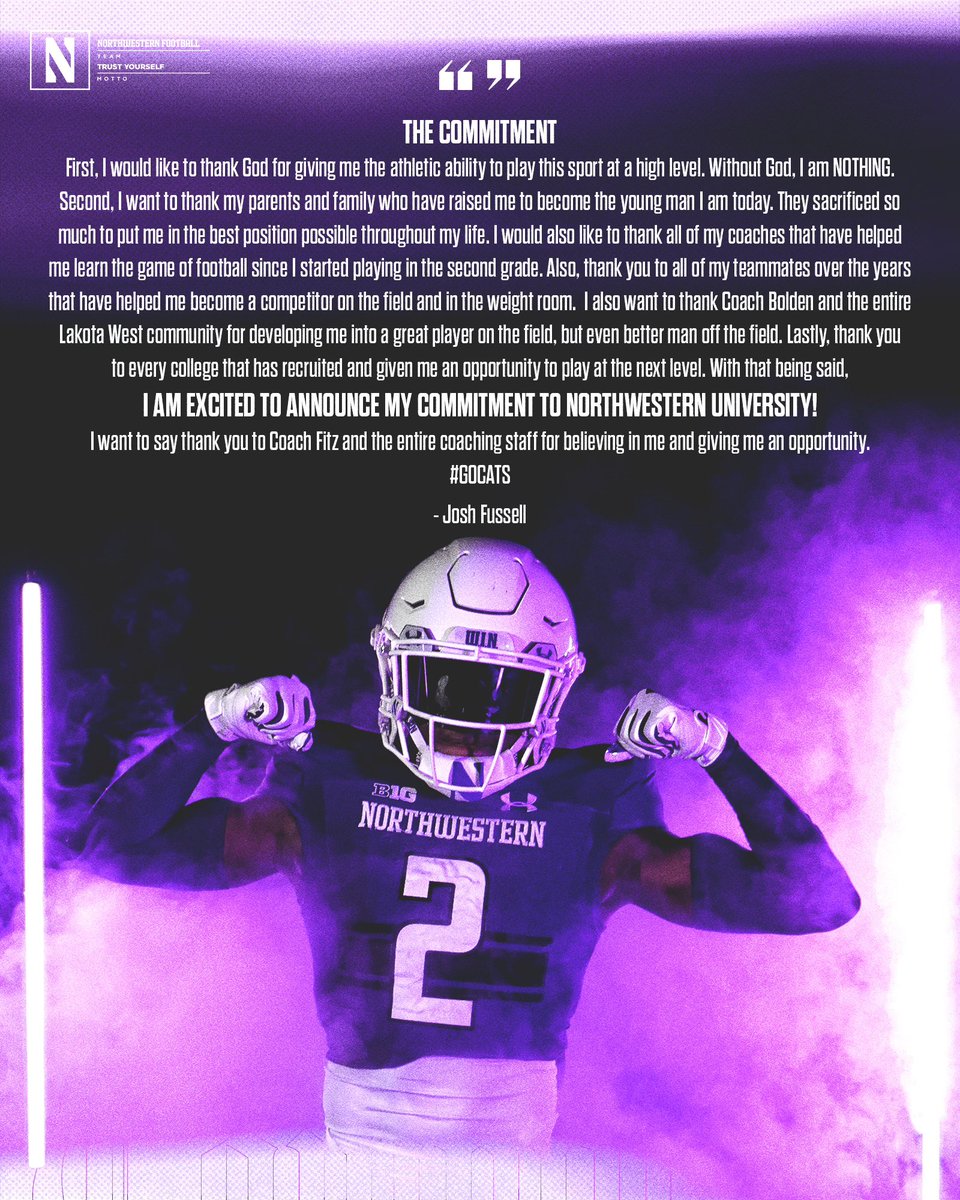 110% COMMITTED!!! <a href="/coachfitz51/">Pat Fitzgerald</a> <a href="/NUFBFamily/">Northwestern Football</a> <a href="/Coach_Smitty/">Ryan Smith</a>
