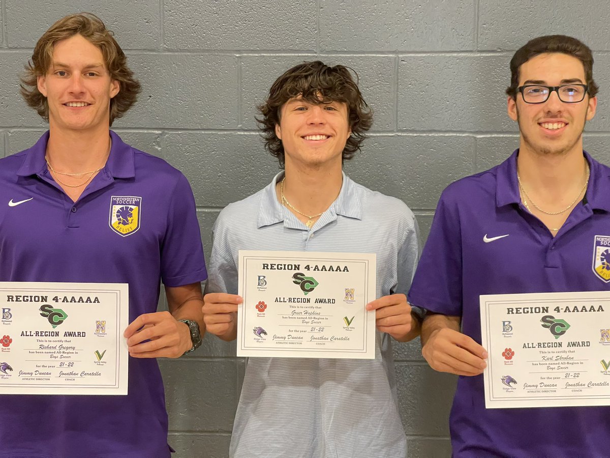 Northwestern Boy’s Soccer is proud of our three Region 4 AAAAA ALL REGION PLAYERS!! Richard Gregory III, Greer Hopkins and Karl Skroban II