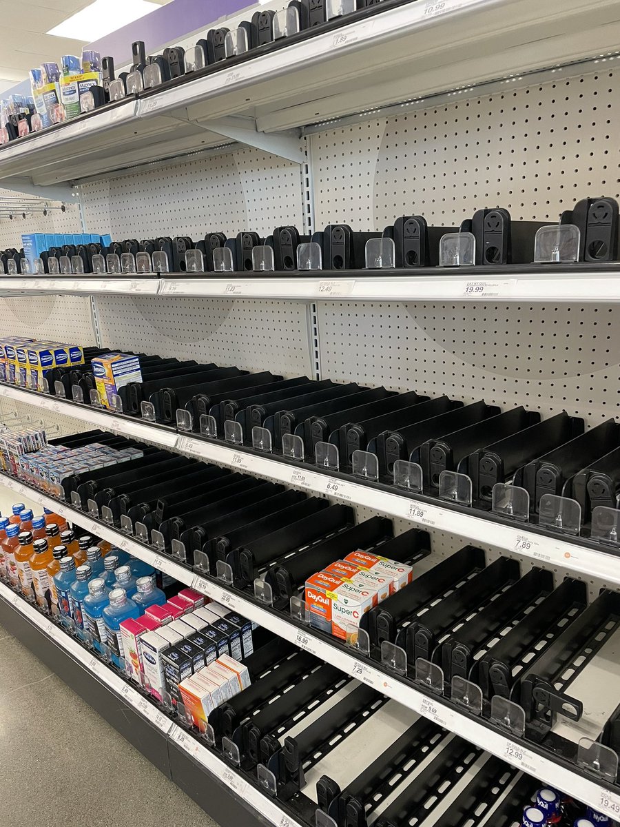 AnnBerry_NYC's tweet photo. Shelves of #cvs #target in downtown Seattle today … shortages = inflation https://t.co/PvSjjbnmog