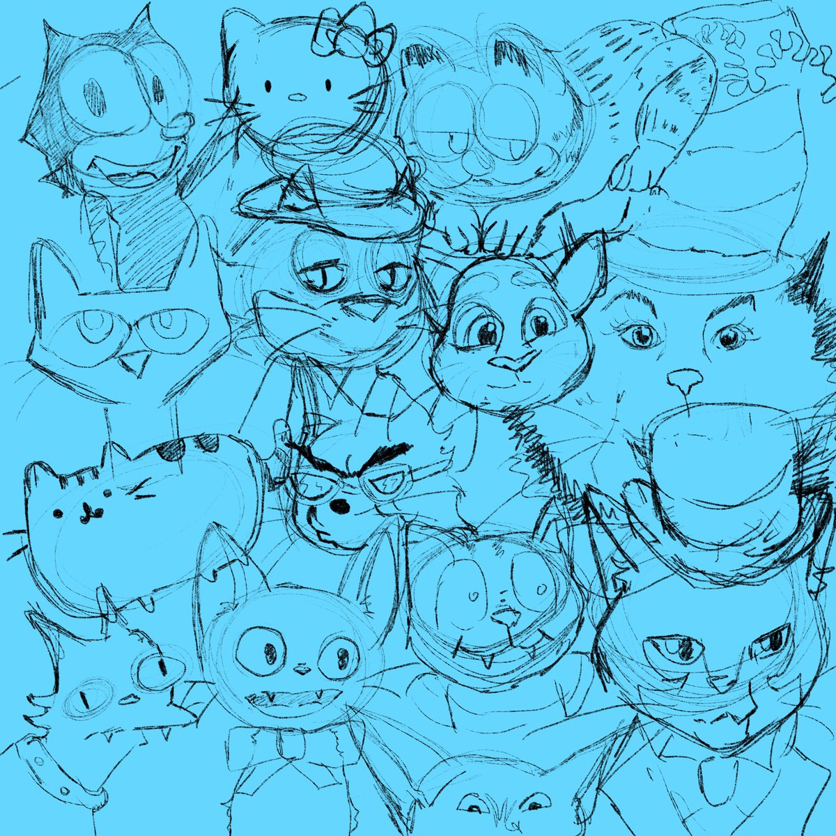 Rough WIP of part 1 famous cartoon cats! Part 2 coming soon. Any I missed?