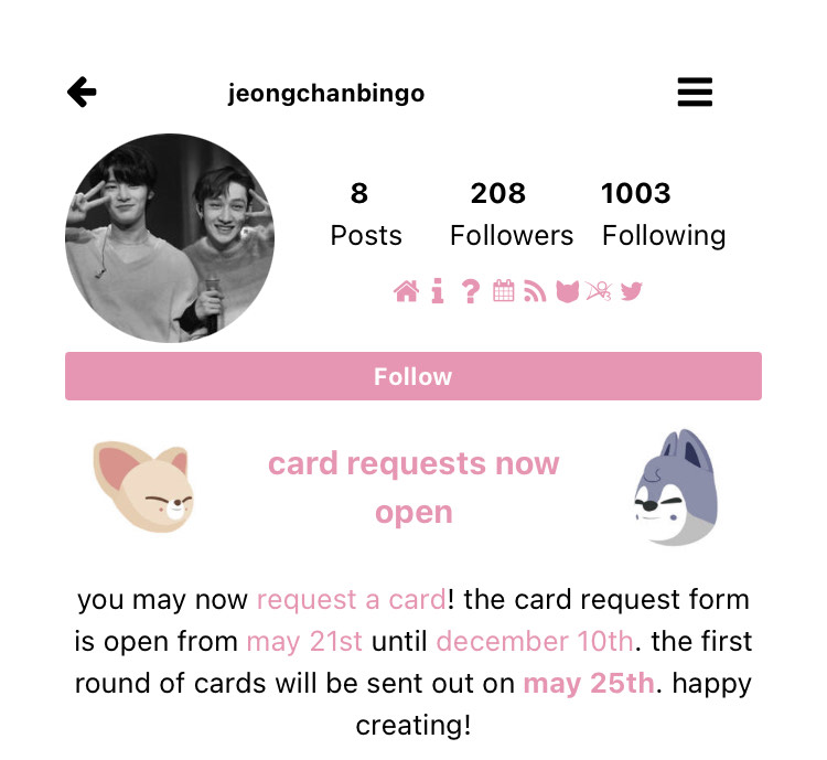 JeongchanBingo's tweet photo. Card Requests Now Open!

♡ https://t.co/xStFdmidAR
♡ https://t.co/CPPP34GMdy https://t.co/dFggutWwDT