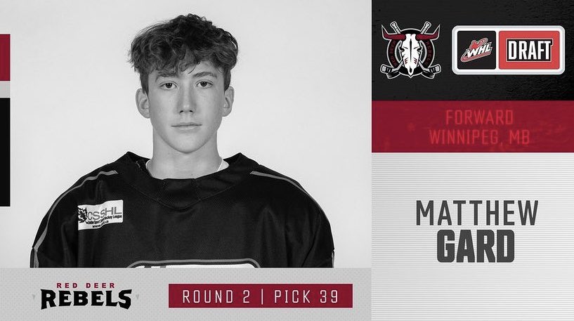 MatthewGard_'s tweet photo. I am very excited to be selected 39th overall by the @Rebelshockey. Thanks to my family, friends and coaches who helped me along the way. https://t.co/KFScNClE2S