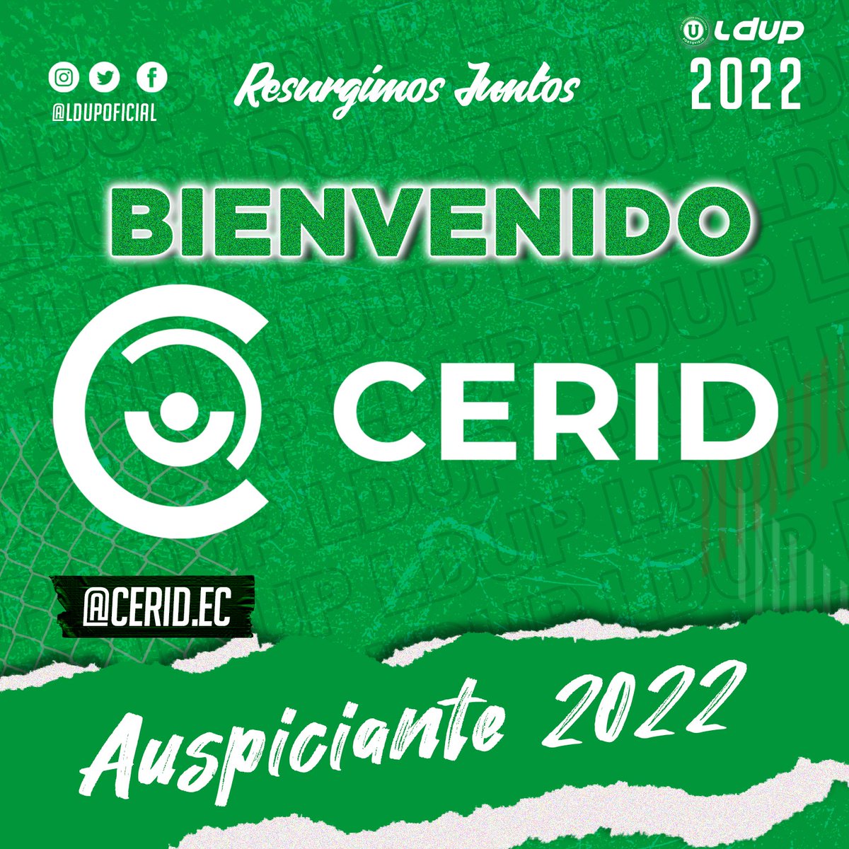 LDUPoficial's tweet photo. Los que están siempre apoyando en cada circunstancia son los que nos dan el impulso para lograr los objetivos y Cerid es parte de nuestra familia
Bienvenido CERID !✍️
Gracias por su continuo apoyo!🤝💚🤍
#ResurgimosJuntos #LDUP2022 #Auspiciantes2022 #CERID💚🤍 https://t.co/Vioaqm0Wi1
