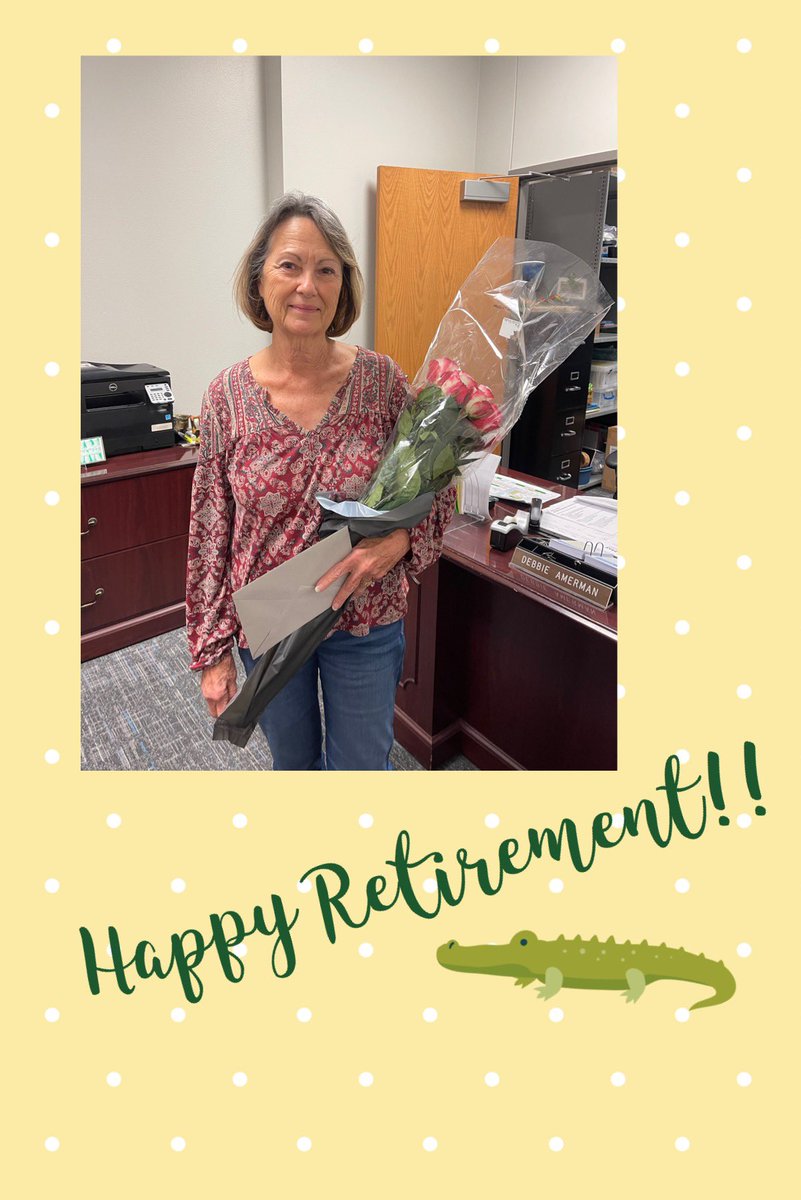 Today Griffin PTA delivered flowers and a card to Ms. Amerman to wish her a Happy Retirement. She will be missed!! 💚💛🐊