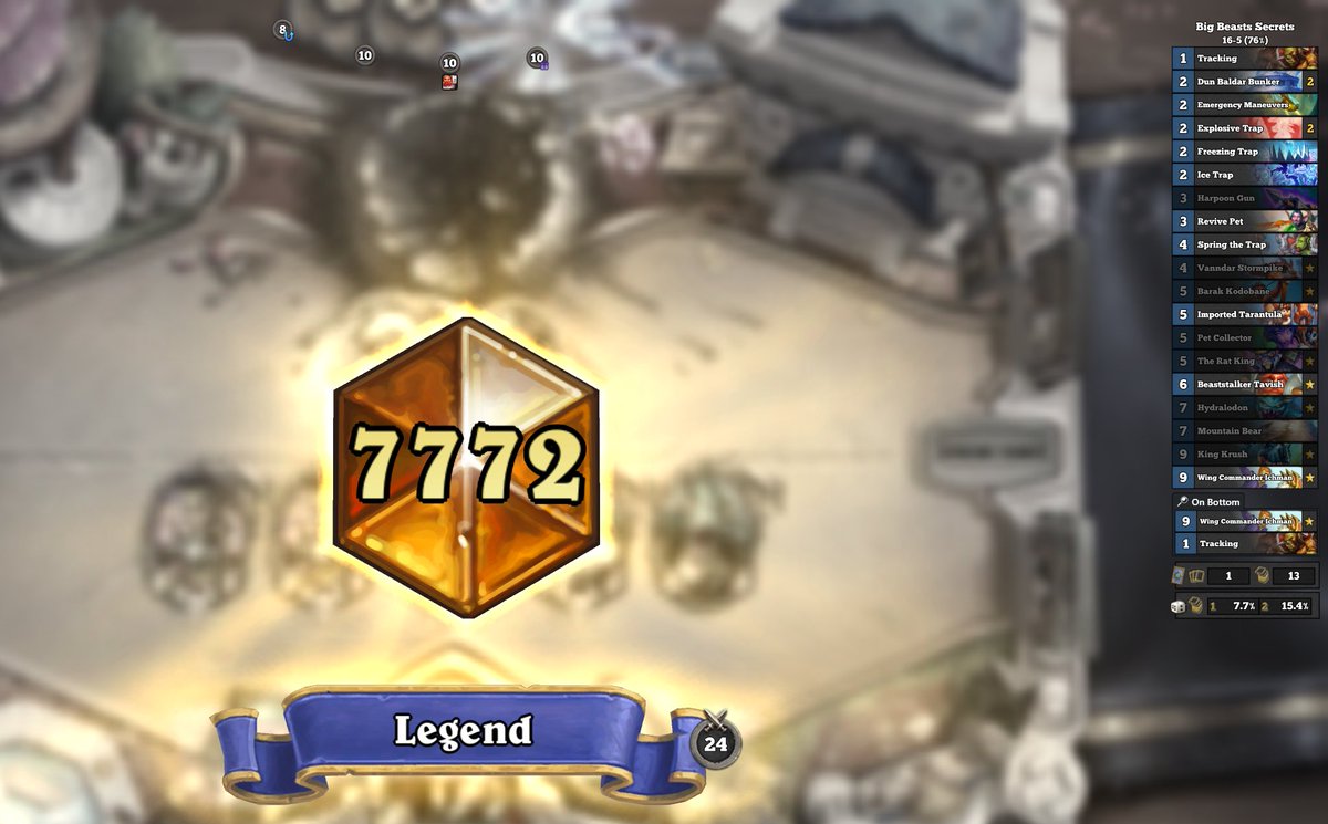 MortiWK's tweet photo. Really good run from D4 to Legend post patch with @SidisiTV 's Big Beast Secret Hunter! Loving this meta thus far! #Hearthstone #SunkenCity #LadderClimb https://t.co/EXuYr8ZWvU