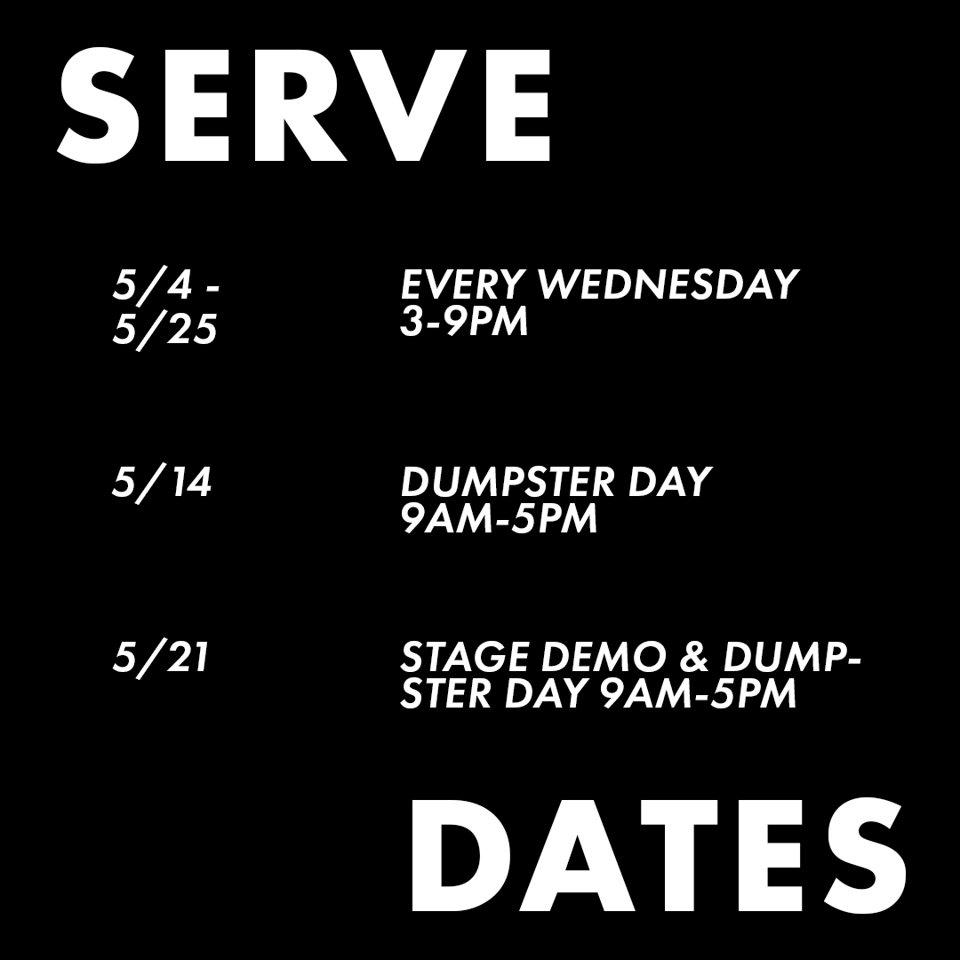 All month long we have been gathering on Wednesdays and Saturdays to demo, toss, and rearrange items during building renovations. This Saturday we have a work party happening from 9am-5pm! 

If you know a couple people who are willing to help out, we’d love the extra hands! Joi