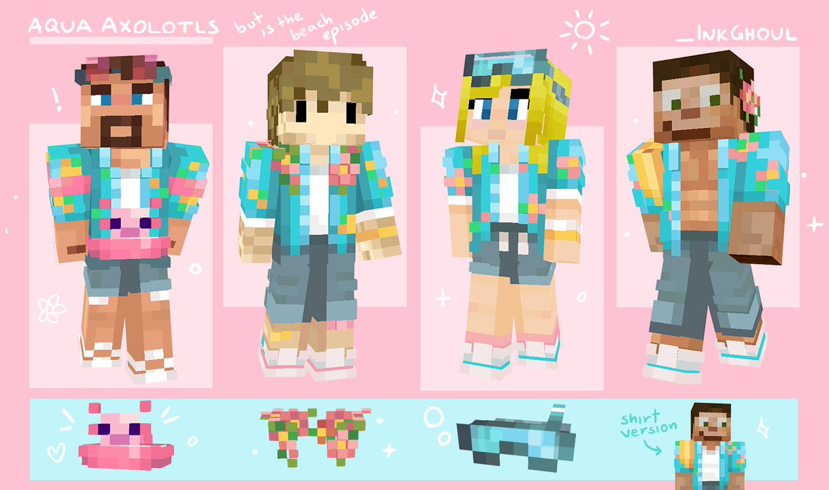 _InkGhoul's tweet photo. 🌊 Aqua Axolotls Skins 🌴 Beach episode edition! 

Wishing them the best vibes for this MCC \(￣︶￣*\)) 
🌺 Links in the thread <3
@HBomb94 @falsesymmetry @GTWScar  #mcc22 https://t.co/66J1jCpPOr