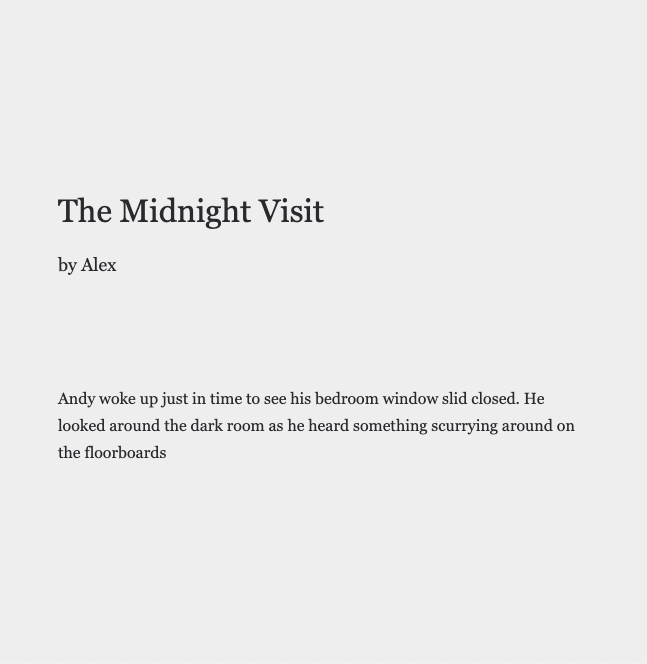 uncookd_'s tweet photo. by Alex

The Old Man's Cabin

https://t.co/4Vde5sH8h1

Below The Ice

https://t.co/xveapKdVPc

The Midnight Visit

https://t.co/nssYrpMmnY

The Door

https://t.co/QEaFh07Brp

New Shoes

https://t.co/m8KxMMI5s3

#horror #HorrorCommunity #HorrorFam #WritingCommunity #writerslift https://t.co/ugI8Dlcdyz