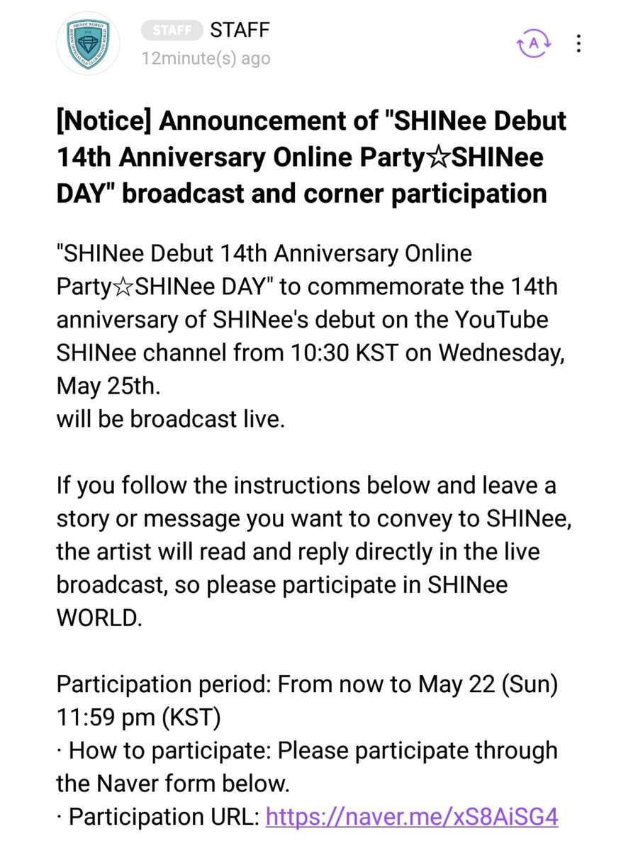 latamshinee's tweet photo. [NOTICIAS] 200522

🔺#SHINee llevará a cabo un live en YouTube por el 14vo aniversario!
"SHINee Debut 14th Anniversary Online Party☆SHINee DAY".

📆 25/5
⏰ 10:30 PM KST.

🖇️;https://t.co/6ybLnwjLqj

RT PARA DIFUNDIR!

#SHINee #샤이니 @SHINee https://t.co/t5asBaMEe0