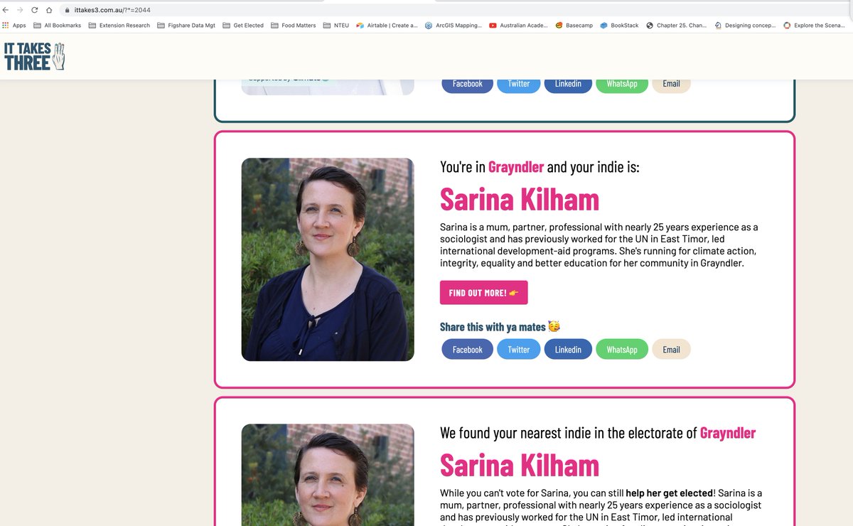 My profile on It Takes 3 - we need 3 independents to start to shake things up in our Parliament - but of course, why not elect more than 3 Imagine how amazing our parliament could be! #auspol #YourVoteYourVoice #Sarina4Grayndler #powerlikeyouveneverseen #AusVotes2022