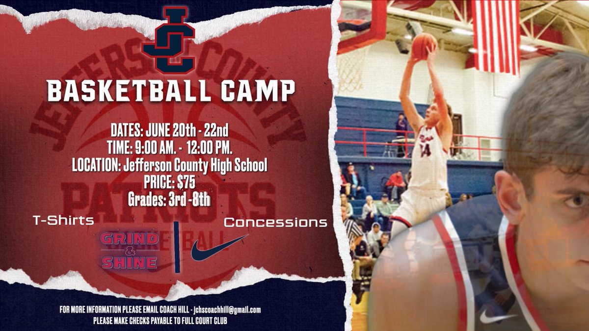 AndyHillAH's tweet photo. 🚨SUMMER BASKETBALL CAMP🚨
Jefferson County Boys’ Basketball Camp Forms Are Available Now or Register Online at https://t.co/9OhKU88G85 https://t.co/mQpGywpfRf