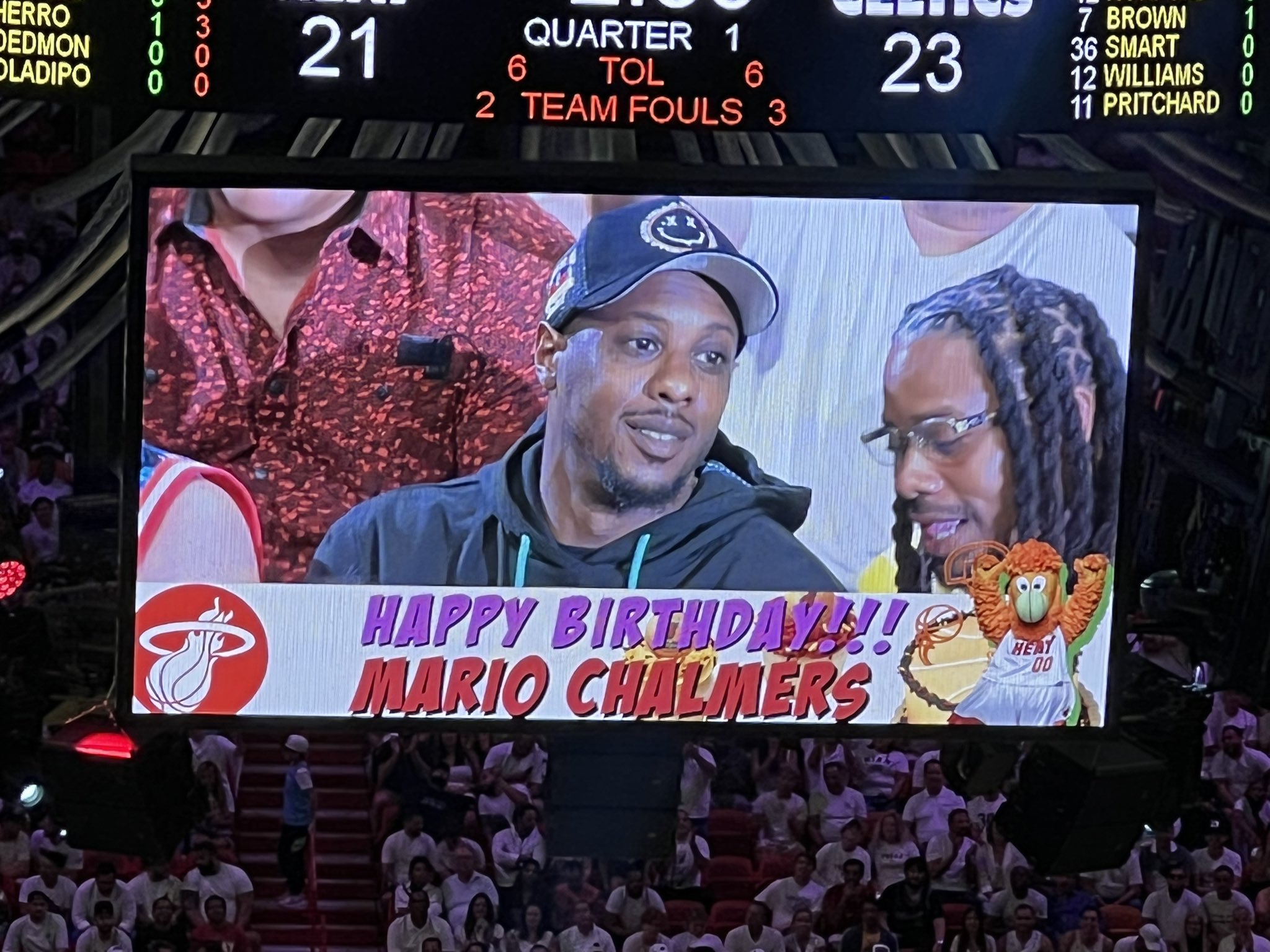 The goat at the game.  Mario Chalmers.  And happy birthday. 