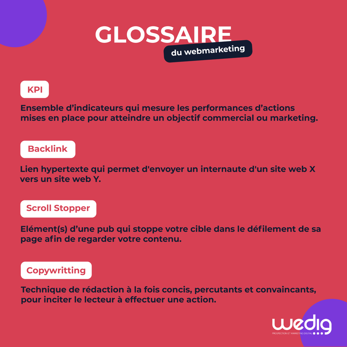 Il vous est déjà arrivée de ne pas comprendre le langage des #webmarketeurs ?

Mea culpa ! 😬  C’est vrai que nous sommes tellement férus d’angliscismes et d’acronymes... que ça peut devenir du chinois 😵‍💫

Voici donc un mini-glossaire des certains mots !