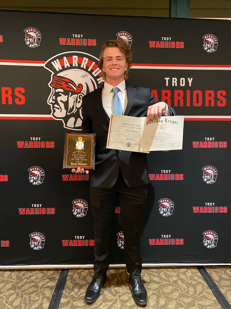 RyanMaturo50's tweet photo. Troy Baseball Banquet - Successful 2022 junior season, earning Scholar Athlete honors, Troy HS Pitcher of the Year, and 1st-Team All-League Honors! https://t.co/6Q2J3qtHpO