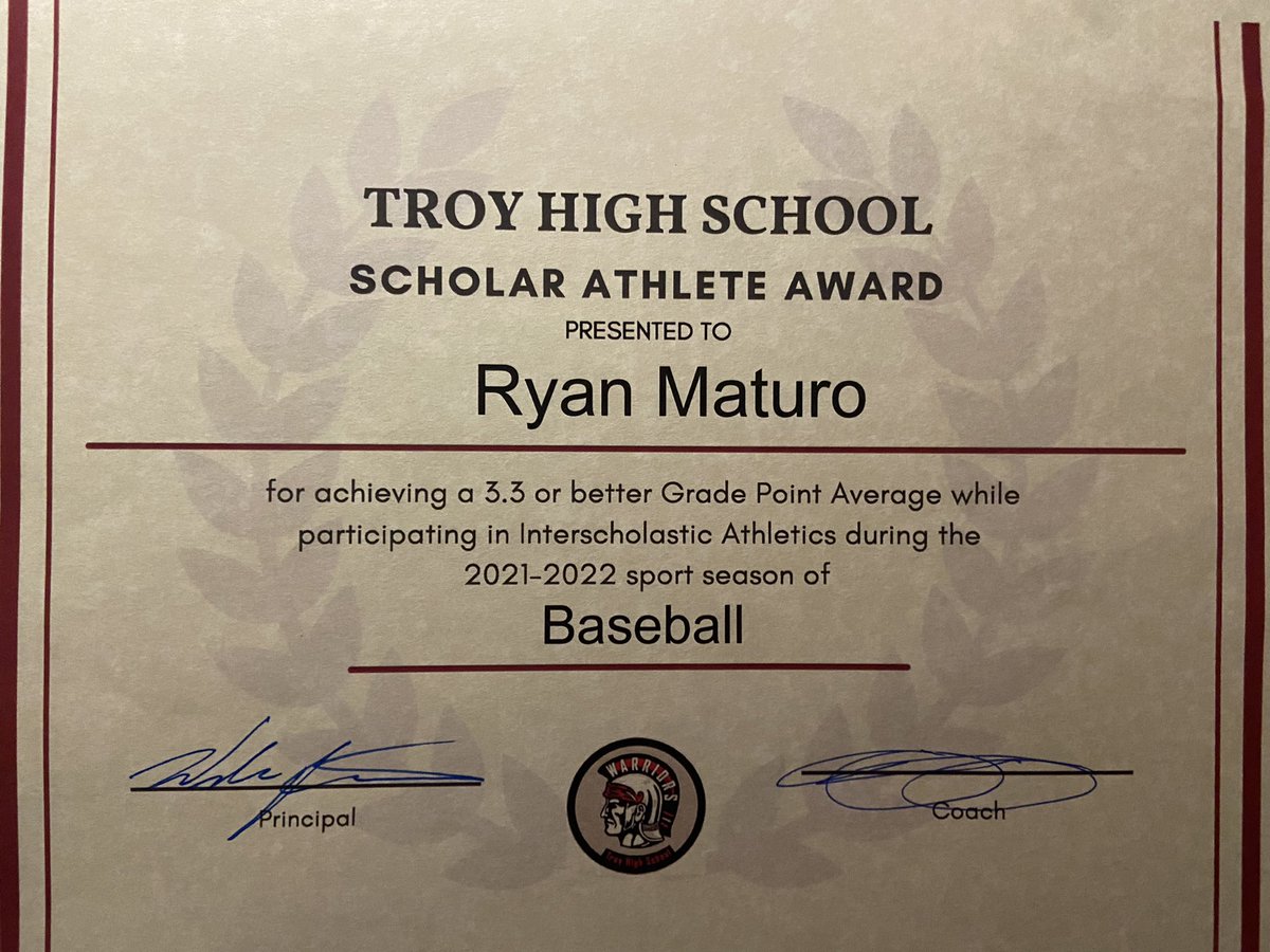 RyanMaturo50's tweet photo. Troy Baseball Banquet - Successful 2022 junior season, earning Scholar Athlete honors, Troy HS Pitcher of the Year, and 1st-Team All-League Honors! https://t.co/6Q2J3qtHpO