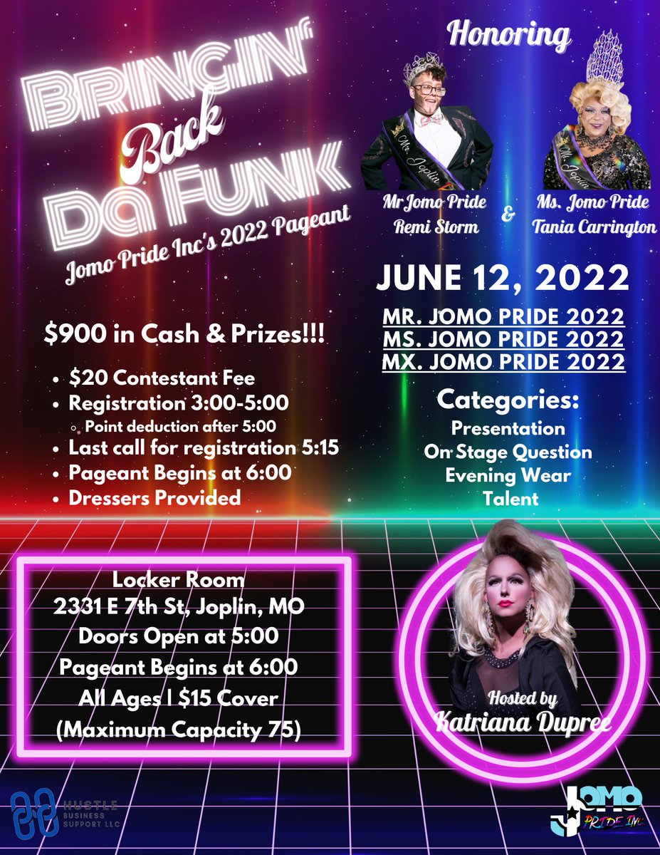 pride_jomo's tweet photo. Calling all drag artists!!!

We want you to compete for one of our three titles! One of which is brand new this year. We are proud to announce this pageant will introduce the first Mx. Jomo Pride!
For more information send us an email at contact@jomopride.org https://t.co/3z9SUvONGL