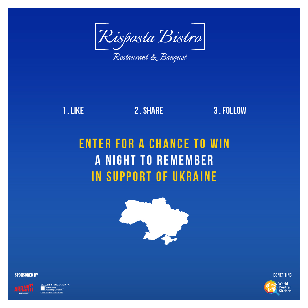 🚨 🍽 DINING GIVEAWAY 🚨 🍽
Risposta Bistro is hosting a private night of dinning and entertainment under the stars benefiting <a href="/wckitchen/">World Central Kitchen</a> &amp; <a href="/chefjoseandres/">Chef José Andrés 🕊️🥘🍳</a> kitchen for Ukraine 🇺🇦
⭐️ THE PRIZE ⭐️
To purchase additional tickets or for more information visit.
rispostabistro.com/a-night-for-uk…