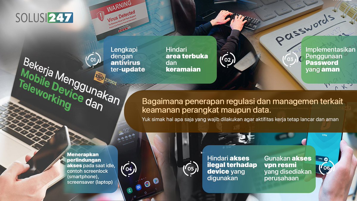 solusi247's tweet photo. Mobile Device Management atau MDM dan Teleworking sudah menjadi hal yang umum diberlakukan oleh perusahaan teknologi informasi sejak covid-19 melanda.

#Solusi247 #ITSecurity #MobileDevice #Teleworking #ISO270001 #Awareness #Cybersecurity  #SMKI #ISMS https://t.co/I996jx6rBZ