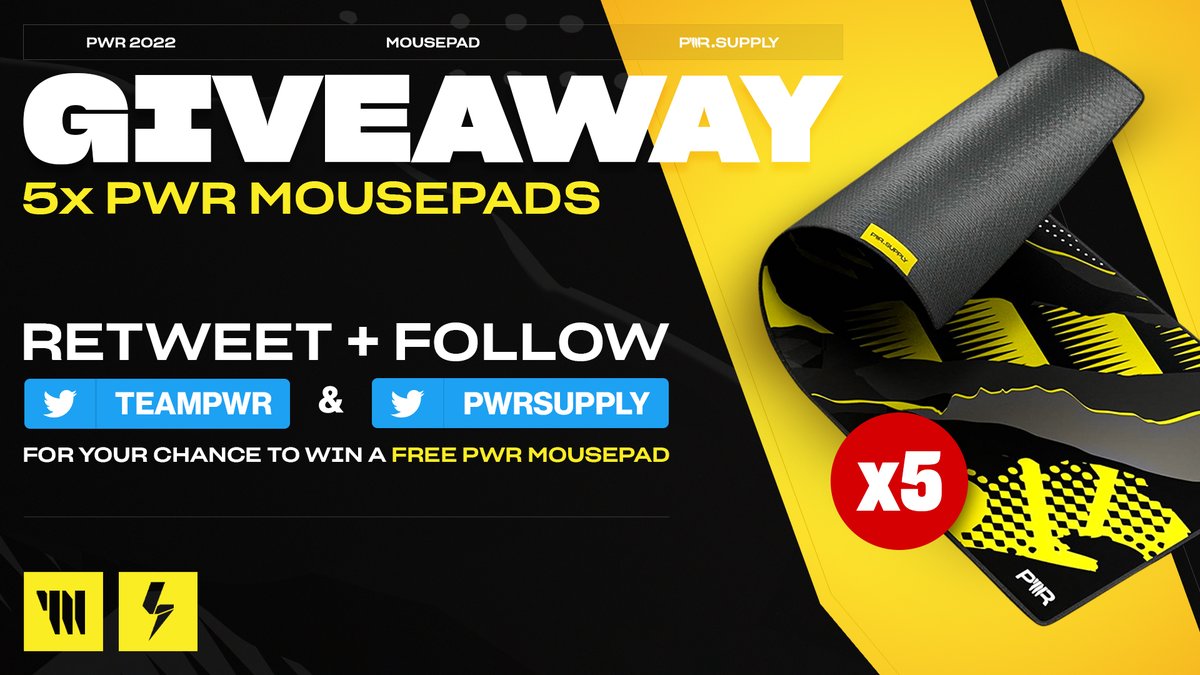 To celebrate the 2022 Jersey Drop tomorrow at 7PM EST, we're giving away 5 of the new PWR 2022 Mousepads.

To enter: 
⚡Retweet this post
⚡Follow us <a href="/TeamPWR/">PWR</a>
⚡Follow <a href="/PWRSupply/">PWR Supply</a> 

Winners will be chosen and contacted by DM in 24 hours. Good luck!
