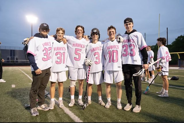 Big time shout out to our HAWKey players playing @xaverian_lacrosse this spring. Especially tonight as they wore pink to support the @elliefund and got a MASSIVE W!