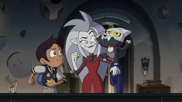 _wavesonmars_'s tweet image. The new owl house thumbnail from hulu LUZ STOP WHY ARE U WEARING THAT also is that her cape eda is holding