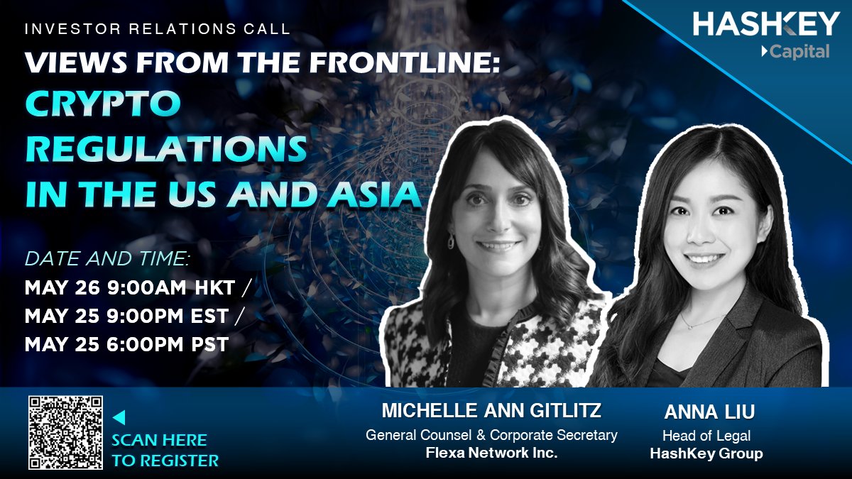 HashKey_Capital's tweet photo. Next Thursday, HashKey will invite two experts on crypto regulation , Michelle G. from Flexa Network and Anna L. from HashKey Group, to explain the past, present and future trends of crypto regulation in US and major markets in Asia. 🌍

Scan the QR code to register 🔽 https://t.co/Cjz9zRXvrh