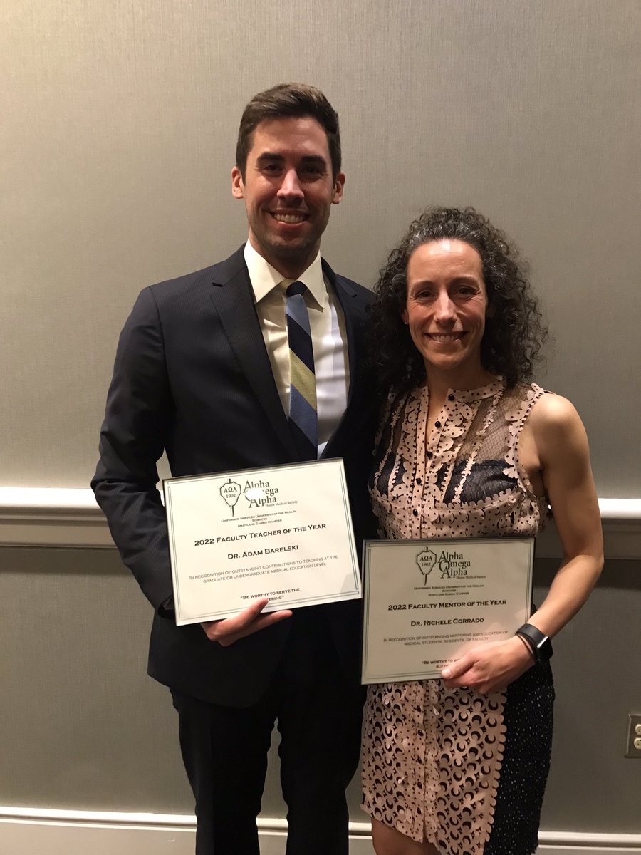 Josh Hartzell, MD, MS-HPEd (@joshuadhartzell) on Twitter photo Congratulations to <a href="/ABarelski_MD/">Adam Barelski</a> and <a href="/richeleco/">Richele Corrado</a> for being the <a href="/USUhealthsci/">Uniformed Services University</a> <a href="/AOA_society/">Alpha Omega Alpha</a> Teacher and Mentor of the Year respectively. So grateful for all they do for the @WRBethesda #IMResidents <a href="/DrMelanie_MD/">Melanie Wiseman, MD (she/her)</a> <a href="/KFabsMD/">KFabsMD</a> @KEDriggers <a href="/LiebermanSamara/">Samara Lieberman</a> <a href="/DrElsterUSUSoM/">Eric Elster, MD, FACS, CAPT, MC, USN (Ret.)</a> <a href="/chungk1031/">Kevin K. Chung, MD</a> Congratulations to <a href="/ABarelski_MD/">Adam Barelski</a> and <a href="/richeleco/">Richele Corrado</a> for being the <a href="/USUhealthsci/">Uniformed Services University</a> <a href="/AOA_society/">Alpha Omega Alpha</a> Teacher and Mentor of the Year respectively. So grateful for all they do for the @WRBethesda #IMResidents <a href="/DrMelanie_MD/">Melanie Wiseman, MD (she/her)</a> <a href="/KFabsMD/">KFabsMD</a> @KEDriggers <a href="/LiebermanSamara/">Samara Lieberman</a> <a href="/DrElsterUSUSoM/">Eric Elster, MD, FACS, CAPT, MC, USN (Ret.)</a> <a href="/chungk1031/">Kevin K. Chung, MD</a>