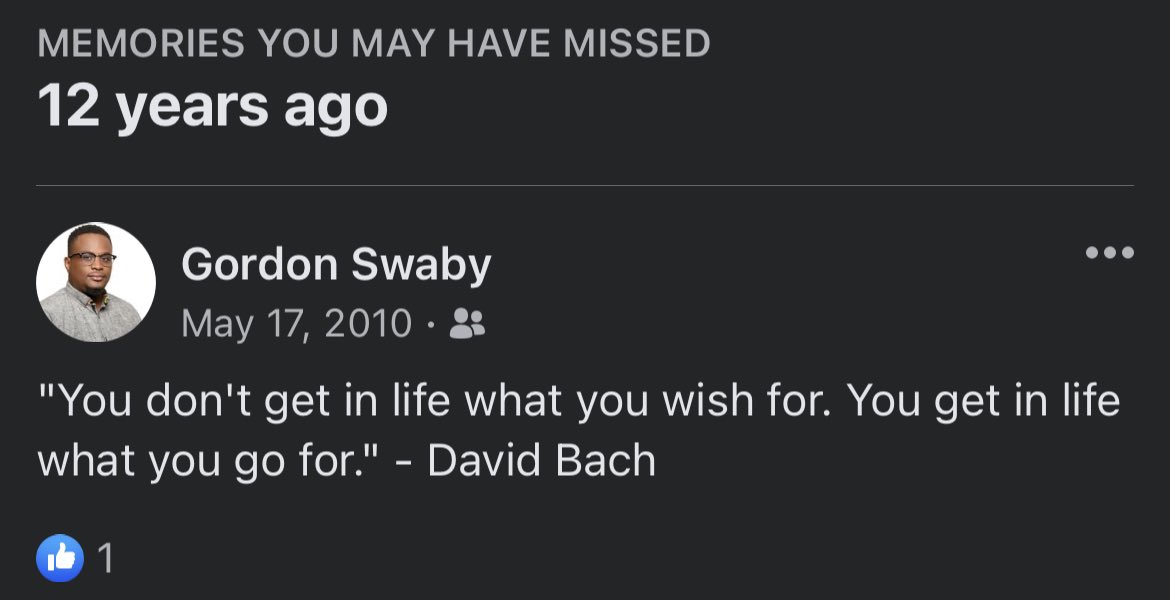 Gordonswaby's tweet photo. "You don't get in life what you wish for. You get in life what you go for." - David Bach

I promise. https://t.co/q41FFLOOBI