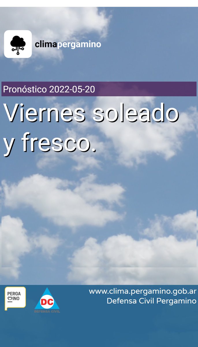 EslavaSmart's tweet photo. #climapergamino #pronostico para el viernes 20 de mayo de 2022 en #Pergamino. Atención con condiciones de #neblinas e #inversiontermica por la madrugada y mañana. https://t.co/Srx1NeZpbB