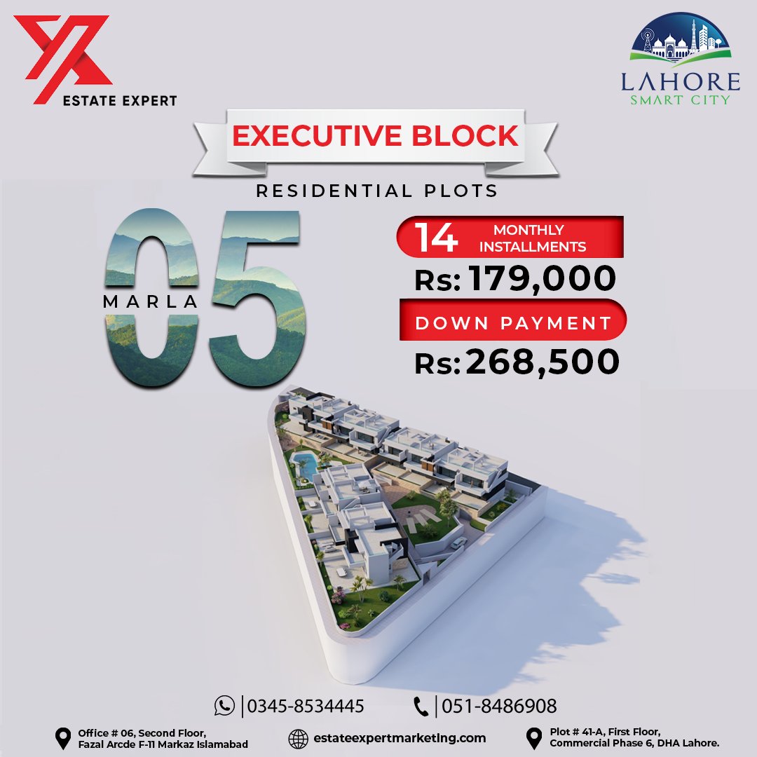 estateexpert1's tweet image. Lahore Smart City 5 Marla Residential plots are with all basic facilities and easy to access. Call us now to book your plot at +9251-8486908 &amp;amp; +92345-8534445.
#Lahore #lahoresmartcity #5marlaplot #estateexpertmarketing #SmartCity #EstateExpert #expertcare