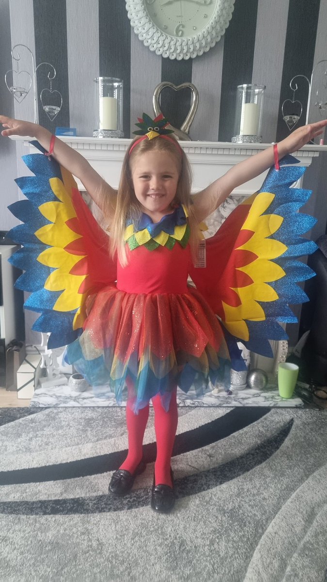 Debward86's tweet photo. Millie has chosen to be a Macaw for the rainforest animal day today @Yenton_Primary 
All we've heard all morning is 'who's a pretty parrot' 😍🤣🦜🙈 https://t.co/a8oBJVIfXY