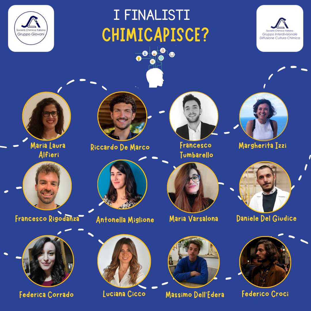 scicultura's tweet photo. "Chimicapisce?" si avvicina! Ecco i 12 finalisti che si sfideranno martedì 24 maggio all'all’Aula Magna del CNR in Piazzale Aldo Moro, Roma.

Stay tuned..e manda il tuo in bocca al lupo!

#scicultura #chimicapisce https://t.co/glT6DZdUiV