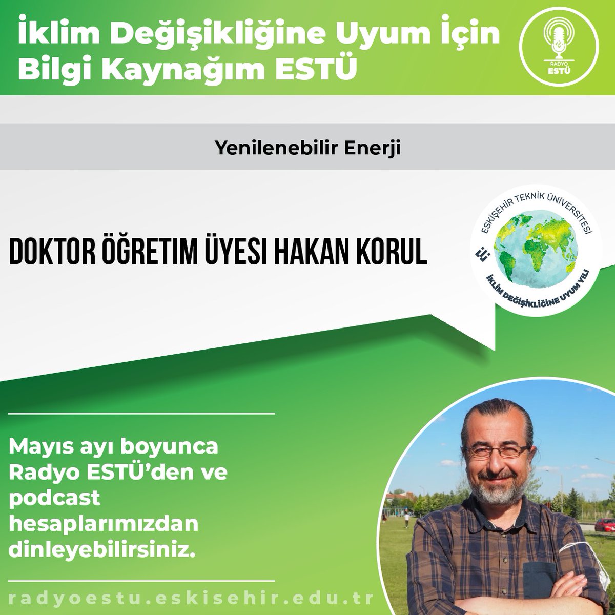 İklim Değişikliğine Uyum İçin Bilgi Kaynağım ESTÜ
Yenilenebilir Enerji
@iklimdegisikligi_estu

Mayıs Ayı Boyunca Radyo ESTÜ’den ve Podcast Hesaplarınızdan Dinleyebilirsiniz.
radyoestu.eskisehir.edu.tr
.
.
.
#estü
#radyoestü
#eskisehirteknikuniversitesi
#innovationforfuture