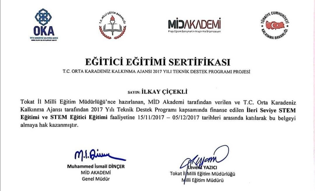 "İleri Düzey STEM Eğitici Eğitimi" Belgemi OKA Desteği ile sunulan eğitimin ardından aldım 😊 Emeği geçenlere teşekkür ederim. <a href="/tokatmem/">Tokat İl Milli Eğitim Müdürlüğü</a> <a href="/TurhalMem/">TurhalMem</a> <a href="/tokatvaliligi/">Tokat Valiliği</a> <a href="/turhalkaymakami/">Turhal Kaymakamlığı</a> <a href="/muratagar60/">Murat AĞAR</a> <a href="/tcmeb/">Millî Eğitim Bakanlığı</a>