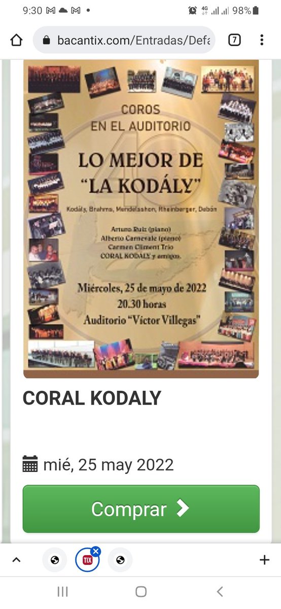 Después de tanto tiempo, es un gustazo volver a cantar con "mi familia" de la coral <a href="/CKodaly/">Coral Kodály</a> que está de celebración por su 40 aniversario. Para disfrutarlo, entradas en bacantix.com/Entradas/WebFo…