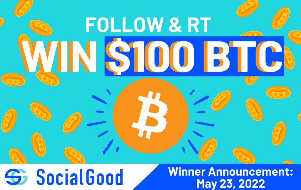 📢 Win $100 in $BTC 📢
Just retweet &amp; follow and you could win $100 of #Bitcoin in your wallet next week!🙌
We'll tag the lucky 18th #Giveaway winner on May 23.
Thanks for supporting the $SG project &amp; good luck! 🍀
⭐Want more #crypto? Download the app!
📲socialgood.inc/?id=mwPN7i