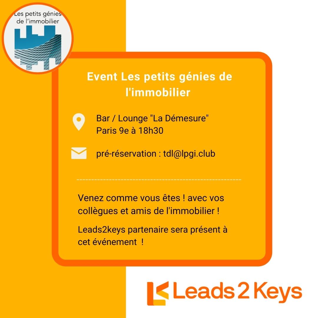 Leads2Keys's tweet photo. ALERTE EVENEMENT ! LES PETITS GENIES DE L"IMMOBILIER 🥂🍾

📅 RDV le 2 juin à 18h30 - au Bar / Lounge "La Démesure" - Paris 9e

🙋‍♂️ Si des partenaires souhaitent sponsoriser l'évènement ...
☎️ Contactez-moi en MP ! https://t.co/YYCg81bF0i